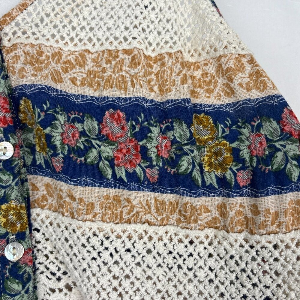 Entro Boho Tank Top Women's Small Button Front Floral Lace Cottage Croshet - Picture 6 of 13